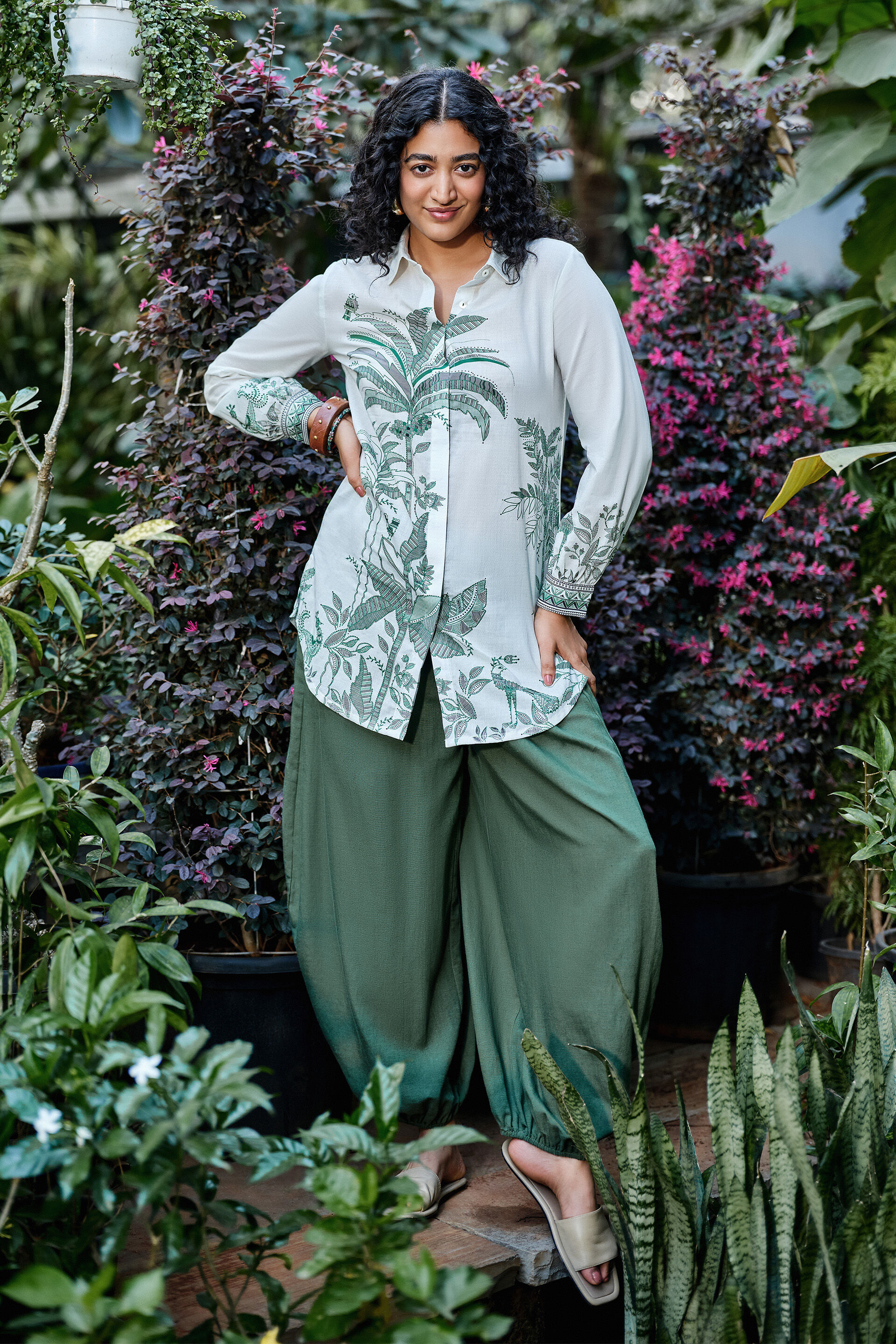 Palm Tree Cotton Shirt, Off White, image 2